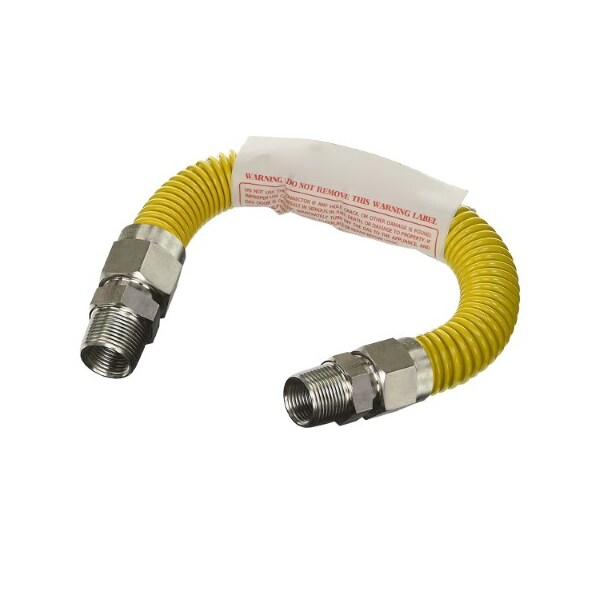 Flextron Gas Line Hose 1/2'' O.D.x24'' Len 1/2"x3/8" MIP Fittings Yellow Coated Stainless Steel Flexible FTGC-YC38-24D - main